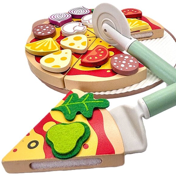 Wood Wooden Make Your Own Pizza Food Playset Restaurant Pretend Role Play New - Picture 6 of 6